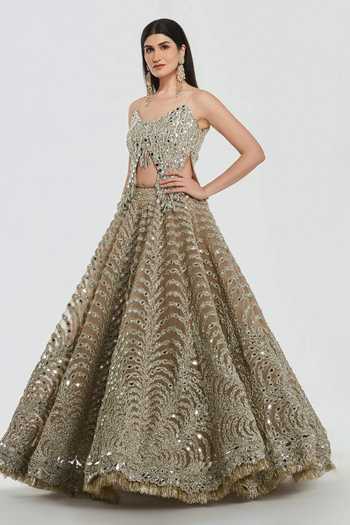 Buy Abhinav Mishra Gold Net Sweetheart Neck Mirror Work Blouse And Lehenga Set Online at Aza Fashions Buy_Abhinav Mishra_Gold Net Sweetheart Neck Mirror Work Blouse And Lehenga Set _Online_at_Aza_Fashions