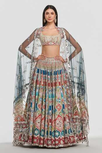 Abhinav Mishra Mirror Work Flared Lehenga Set 