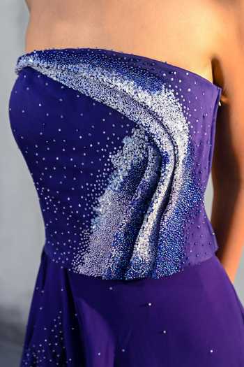 Buy Vrinda Soni Purple Satin, Georgette Bandeau Neck Ore Embroidered Corset Skirt Set Online at Aza Fashions Buy_Vrinda Soni_Purple Satin, Georgette Bandeau Neck Ore Embroidered Corset Skirt Set _Online_at_Aza_Fashions