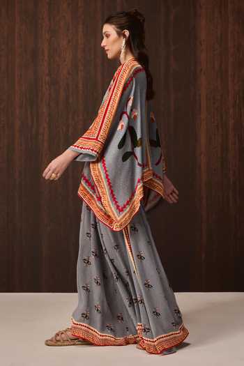 Verb By Pallavi Singhee Sky Blue Georgette Mandarin Collar Embroidered Cape And Pant Set Online at Aza Fashions Verb By Pallavi Singhee_Sky Blue Georgette Mandarin Collar Embroidered Cape And Pant Set _Online_at_Aza_Fashions