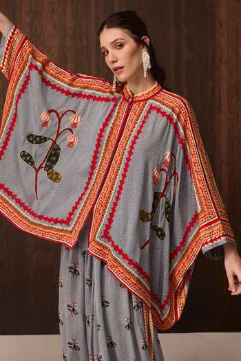 Verb By Pallavi Singhee Sky Blue Georgette Mandarin Collar Embroidered Cape And Pant Set at Aza Fashions Verb By Pallavi Singhee_Sky Blue Georgette Mandarin Collar Embroidered Cape And Pant Set _at_Aza_Fashions