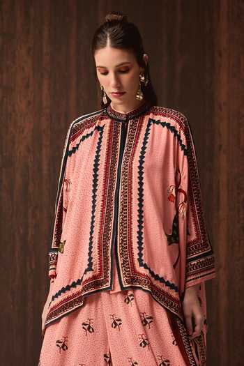 Verb By Pallavi Singhee Pink Georgette Mandarin Collar Printed Cape And Pant Set Online at Aza Fashions Verb By Pallavi Singhee_Pink Georgette Mandarin Collar Printed Cape And Pant Set _Online_at_Aza_Fashions