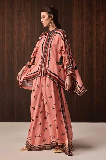 Buy Verb By Pallavi Singhee Pink Georgette Mandarin Collar Printed Cape And Pant Set Online at Aza Fashions Buy_Verb By Pallavi Singhee_Pink Georgette Mandarin Collar Printed Cape And Pant Set _Online_at_Aza_Fashions