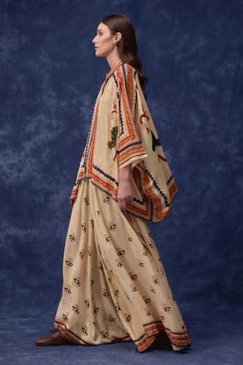 Verb By Pallavi Singhee Beige Georgette Round Neck Floral Print Cape And Skirt Set Online at Aza Fashions Verb By Pallavi Singhee_Beige Georgette Round Neck Floral Print Cape And Skirt Set _Online_at_Aza_Fashions