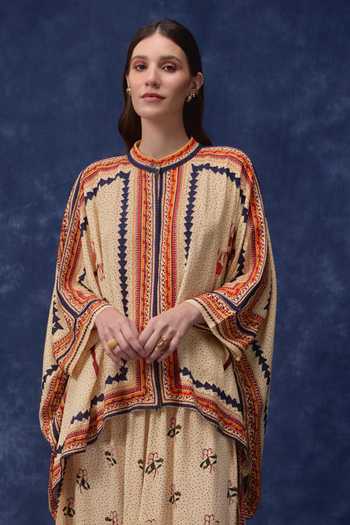 Shop Verb By Pallavi Singhee Beige Georgette Round Neck Floral Print Cape And Skirt Set Online at Aza Fashions Shop_Verb By Pallavi Singhee_Beige Georgette Round Neck Floral Print Cape And Skirt Set _Online_at_Aza_Fashions
