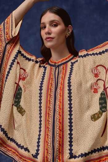 Buy Verb By Pallavi Singhee Beige Georgette Round Neck Floral Print Cape And Skirt Set Buy_Verb By Pallavi Singhee_Beige Georgette Round Neck Floral Print Cape And Skirt Set