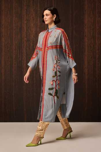 Verb By Pallavi Singhee Blue Georgette Collared Neck Embroidered Shirt And Joggers Set Online at Aza Fashions Verb By Pallavi Singhee_Blue Georgette Collared Neck Embroidered Shirt And Joggers Set _Online_at_Aza_Fashions