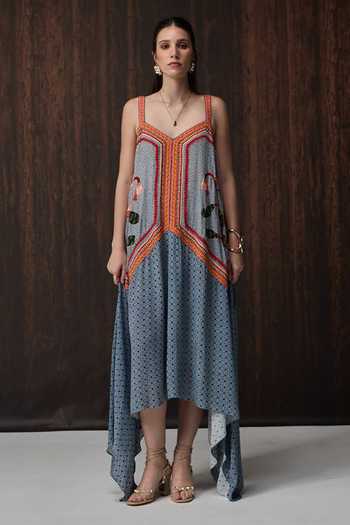 Verb By Pallavi Singhee Blue Georgette V-neck Double Maxi Dress Online at Aza Fashions Verb By Pallavi Singhee_Blue Georgette V-neck Double Maxi Dress _Online_at_Aza_Fashions