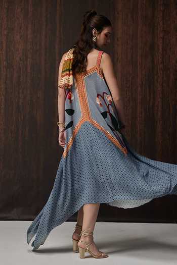 Shop Verb By Pallavi Singhee Blue Georgette V-neck Double Maxi Dress Online at Aza Fashions Shop_Verb By Pallavi Singhee_Blue Georgette V-neck Double Maxi Dress _Online_at_Aza_Fashions