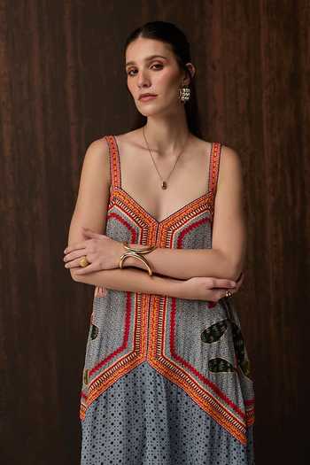 Verb By Pallavi Singhee Blue Georgette V-neck Double Maxi Dress at Aza Fashions Verb By Pallavi Singhee_Blue Georgette V-neck Double Maxi Dress _at_Aza_Fashions