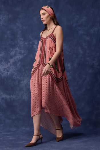 Verb By Pallavi Singhee Pink Georgette V-neck Heritage Folklore Embroidered Dress Online at Aza Fashions Verb By Pallavi Singhee_Pink Georgette V-neck Heritage Folklore Embroidered Dress _Online_at_Aza_Fashions