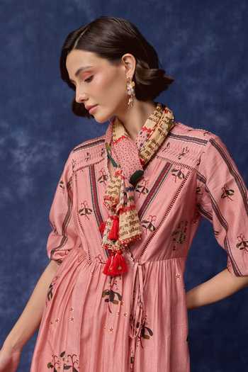 Buy Verb By Pallavi Singhee Pink Cotton, Chanderi V-neck Embroidered Wrap Dress Online at Aza Fashions Buy_Verb By Pallavi Singhee_Pink Cotton, Chanderi V-neck Embroidered Wrap Dress _Online_at_Aza_Fashions