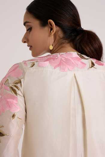 Madder Much Ivory Silk, Cotton, Chanderi Keyhole Neck Blooming Sleeve Shirt And Pant Set at Aza Fashions Madder Much_Ivory Silk, Cotton, Chanderi Keyhole Neck Blooming Sleeve Shirt And Pant Set _at_Aza_Fashions
