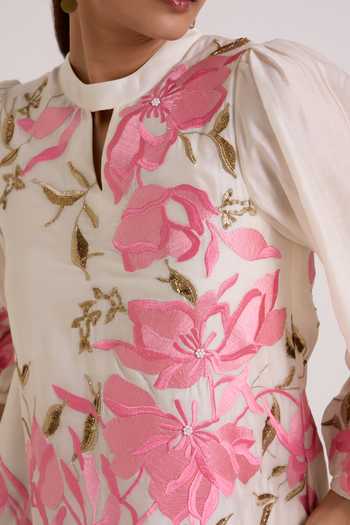 Buy Madder Much Ivory Chanderi Silk Keyhole Neck Nidam In Bloom Short Dress Online at Aza Fashions Buy_Madder Much_Ivory Chanderi Silk Keyhole Neck Nidam In Bloom Short Dress _Online_at_Aza_Fashions