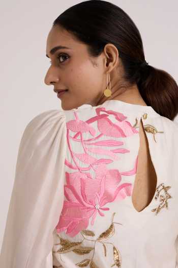 Madder Much Ivory Chanderi Silk Keyhole Neck Nidam In Bloom Short Dress at Aza Fashions Madder Much_Ivory Chanderi Silk Keyhole Neck Nidam In Bloom Short Dress _at_Aza_Fashions