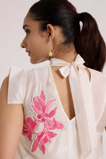 Madder Much Ivory Chanderi Silk Mandarin Collar Patchwork Top Pant Set Online at Aza Fashions Madder Much_Ivory Chanderi Silk Mandarin Collar Patchwork Top Pant Set _Online_at_Aza_Fashions