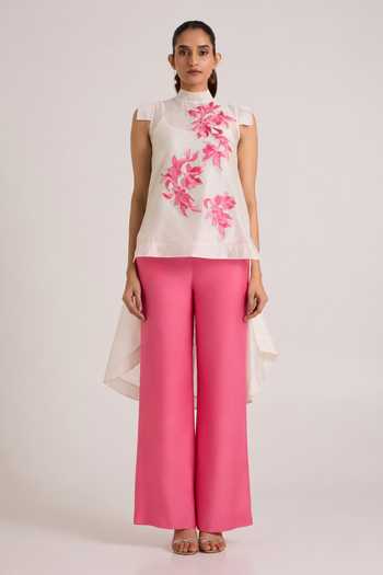 Shop Madder Much Ivory Chanderi Silk Mandarin Collar Patchwork Top Pant Set Online at Aza Fashions Shop_Madder Much_Ivory Chanderi Silk Mandarin Collar Patchwork Top Pant Set _Online_at_Aza_Fashions