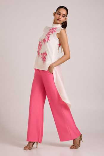 Madder Much Ivory Chanderi Silk Mandarin Collar Patchwork Top Pant Set at Aza Fashions Madder Much_Ivory Chanderi Silk Mandarin Collar Patchwork Top Pant Set _at_Aza_Fashions