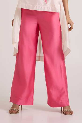 Buy Madder Much Ivory Chanderi Silk Mandarin Collar Patchwork Top Pant Set Buy_Madder Much_Ivory Chanderi Silk Mandarin Collar Patchwork Top Pant Set