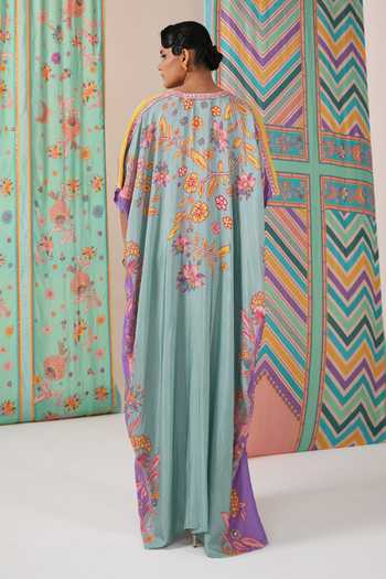 Swati Vijaivargie Sage & Purple Butterfly Kaftan 