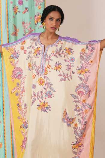 Buy Swati Vijaivargie Yellow Silk Ivory And Butterfly Kaftan Online at Aza Fashions Buy_Swati Vijaivargie_Yellow Silk Ivory And Butterfly Kaftan _Online_at_Aza_Fashions