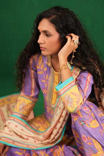 Swati Vijaivargie_Purple Silk Round Neck And Ivory Butterfly Sharara Set _Online_at_Aza_Fashions