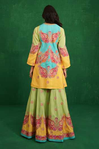 Swati Vijaivargie Yellow & Turquoise Butterfly Sharara Set 