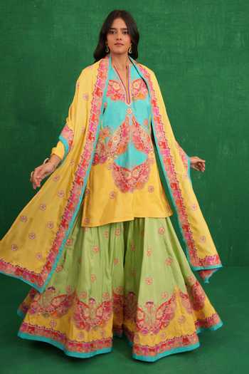 Swati Vijaivargie Yellow & Turquoise Butterfly Sharara Set 