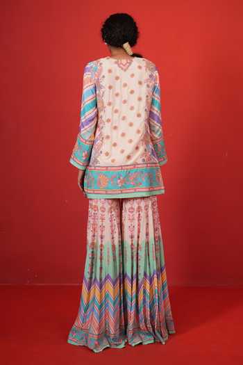Swati Vijaivargie Ivory Multi Chevron Butterfly Sharara Set 
