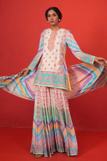 Swati Vijaivargie Ivory Multi Chevron Butterfly Sharara Set 