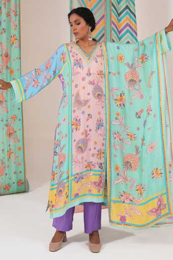 Swati Vijaivargie Peach Multi Butterfly Panel Kurta Set 