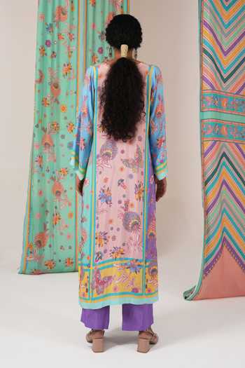 Swati Vijaivargie Peach Multi Butterfly Panel Kurta Set 
