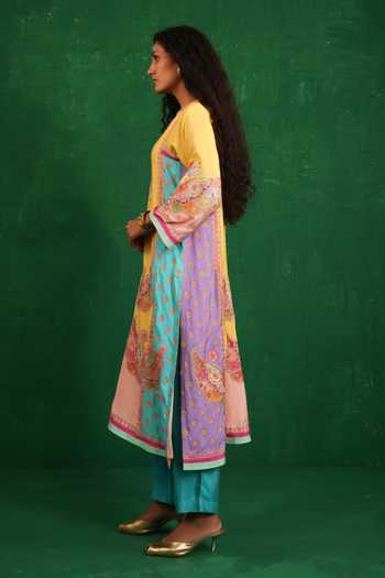 Swati Vijaivargie Yellow Silk V-neck Multi Butterfly Kurta Set Online at Aza Fashions Swati Vijaivargie_Yellow Silk V-neck Multi Butterfly Kurta Set _Online_at_Aza_Fashions