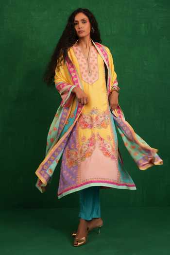 Swati Vijaivargie Yellow Multi Butterfly Kurta Set 