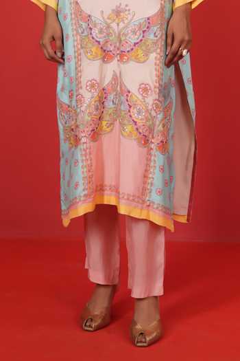 Swati Vijaivargie Multi Color Silk Split V-neck Ivory Marodi Butterfly Kurta Set at Aza Fashions Swati Vijaivargie_Multi Color Silk Split V-neck Ivory Marodi Butterfly Kurta Set _at_Aza_Fashions