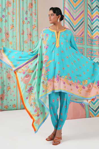 Shop_Swati Vijaivargie_Multi Color Silk Butterfly Cape And Dhoti Pant Set _Online_at_Aza_Fashions