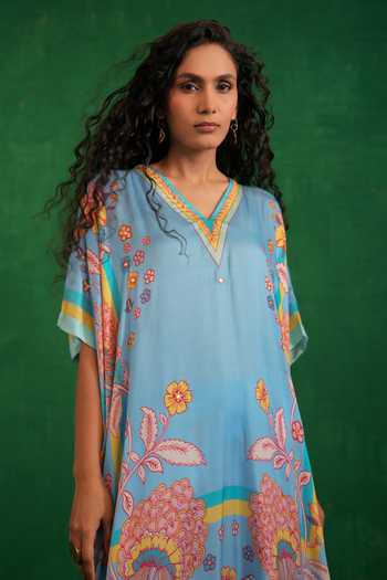 Shop Swati Vijaivargie Blue Satin, Modal Mirrors, Embroidery V-neck Butterfly Poncho And Dhoti Pant Set Online at Aza Fashions Shop_Swati Vijaivargie_Blue Satin, Modal Mirrors, Embroidery V-neck Butterfly Poncho And Dhoti Pant Set _Online_at_Aza_Fashions