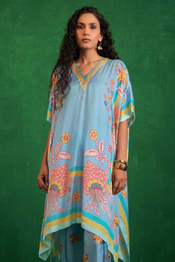 Swati Vijaivargie Butterfly Blue Poncho & Dhoti Pant Set 