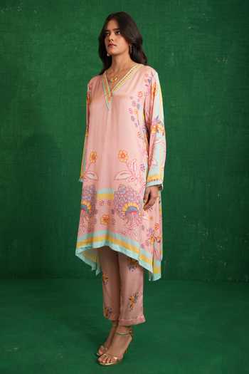 Shop Swati Vijaivargie Pink Satin, Modal, Bemberg Embroidery, Butterfly Poncho And Dhoti Pant Set Online at Aza Fashions Shop_Swati Vijaivargie_Pink Satin, Modal, Bemberg Embroidery, Butterfly Poncho And Dhoti Pant Set _Online_at_Aza_Fashions