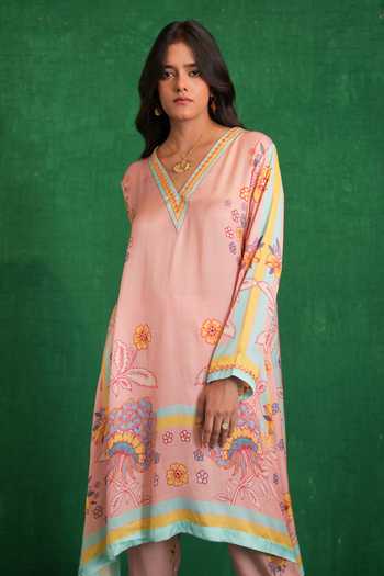Swati Vijaivargie Pink Satin, Modal, Bemberg Embroidery, Butterfly Poncho And Dhoti Pant Set at Aza Fashions Swati Vijaivargie_Pink Satin, Modal, Bemberg Embroidery, Butterfly Poncho And Dhoti Pant Set _at_Aza_Fashions