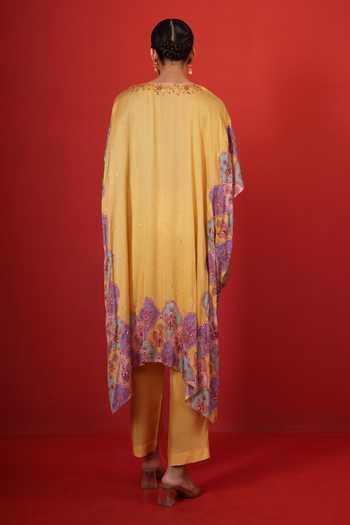 Swati Vijaivargie Butterfly Yellow Long Poncho & Pant Set 