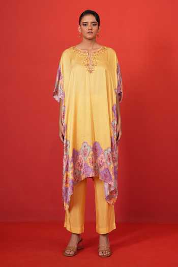 Swati Vijaivargie Butterfly Yellow Long Poncho & Pant Set 