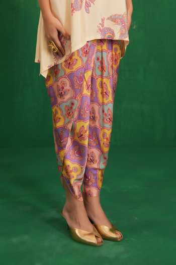 Buy Swati Vijaivargie Ivory Silk, Satin, Modal V-neck Buta Jaal Short Kurta And Dhoti Pant Set Online at Aza Fashions Buy_Swati Vijaivargie_Ivory Silk, Satin, Modal V-neck Buta Jaal Short Kurta And Dhoti Pant Set _Online_at_Aza_Fashions