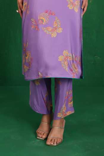 Swati Vijaivargie_Purple Silk, Organza Round Neck Printed And Embroidered Buta Jaal Kurta Set _Online_at_Aza_Fashions