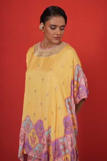 Buy Swati Vijaivargie Yellow Satin, Modal, Bemberg Embroidery Butterfly Short Poncho And Sharara Set Online at Aza Fashions Buy_Swati Vijaivargie_Yellow Satin, Modal, Bemberg Embroidery Butterfly Short Poncho And Sharara Set _Online_at_Aza_Fashions