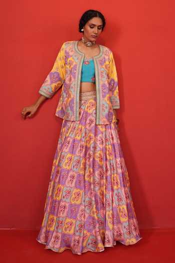 Swati Vijaivargie Butterfly Print Jacket Lehenga Set 