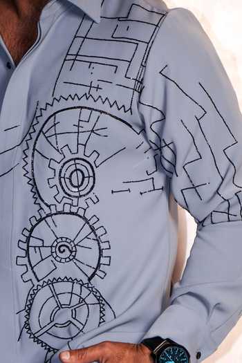 Menoir_Blue Abstract Embroidered Shirt _Online_at_Aza_Fashions