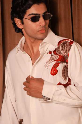 Menoir_White The Velvet Bloom Shirt _Online_at_Aza_Fashions