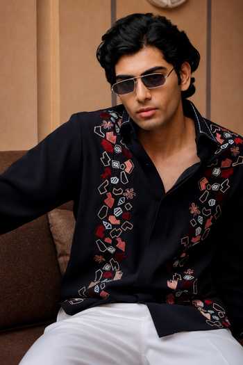 Menoir Blue The Obsidan Embroidered Shirt Online at Aza Fashions Menoir_Blue The Obsidan Embroidered Shirt _Online_at_Aza_Fashions