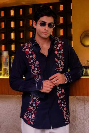 Buy Menoir Blue The Obsidan Embroidered Shirt Online at Aza Fashions Buy_Menoir_Blue The Obsidan Embroidered Shirt _Online_at_Aza_Fashions
